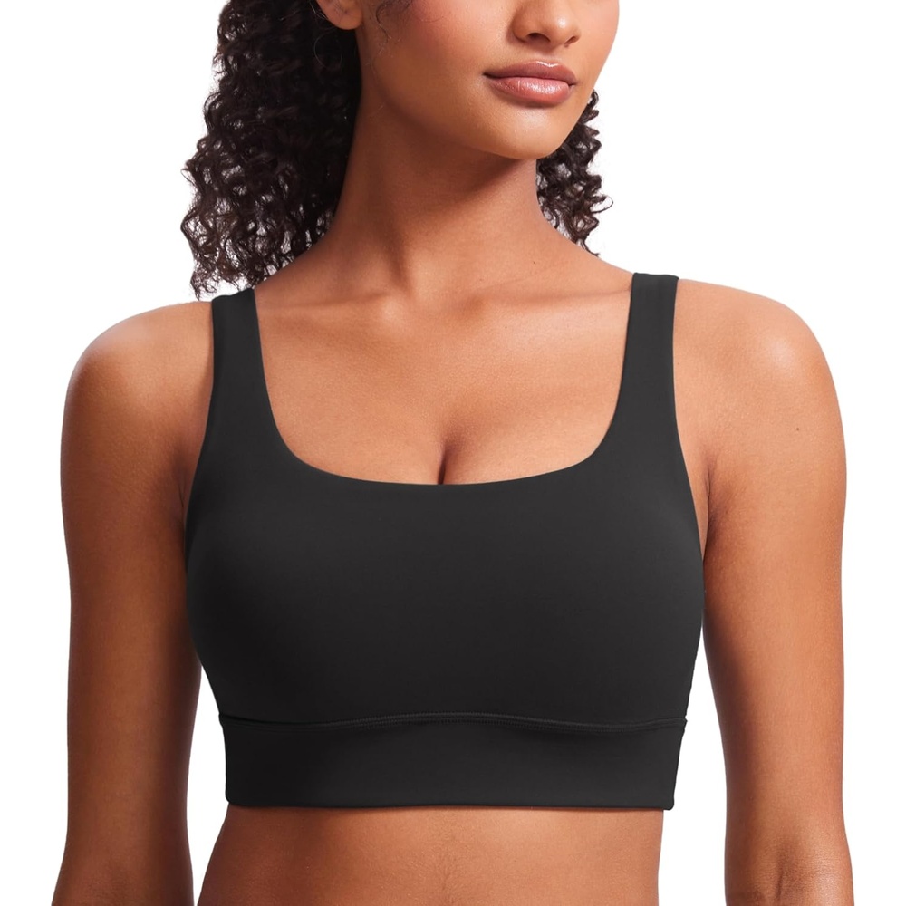 image:imageCRZ YOGA Butterluxe U Back Longline Sports Bras for Women Scoop Neck Padded Yoga Workout Crop Top with Built in PadsBlack