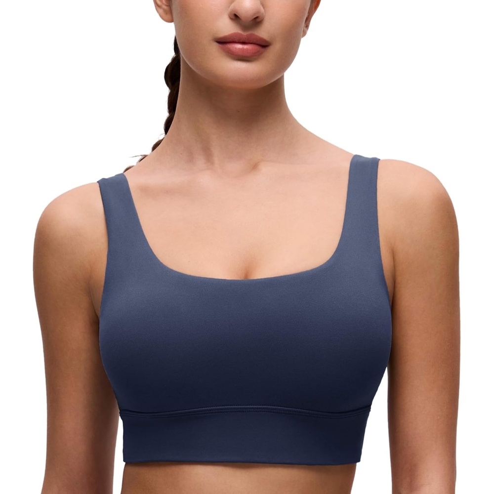 image:imageCRZ YOGA Butterluxe U Back Longline Sports Bras for Women Scoop Neck Padded Yoga Workout Crop Top with Built in PadsClub Blue