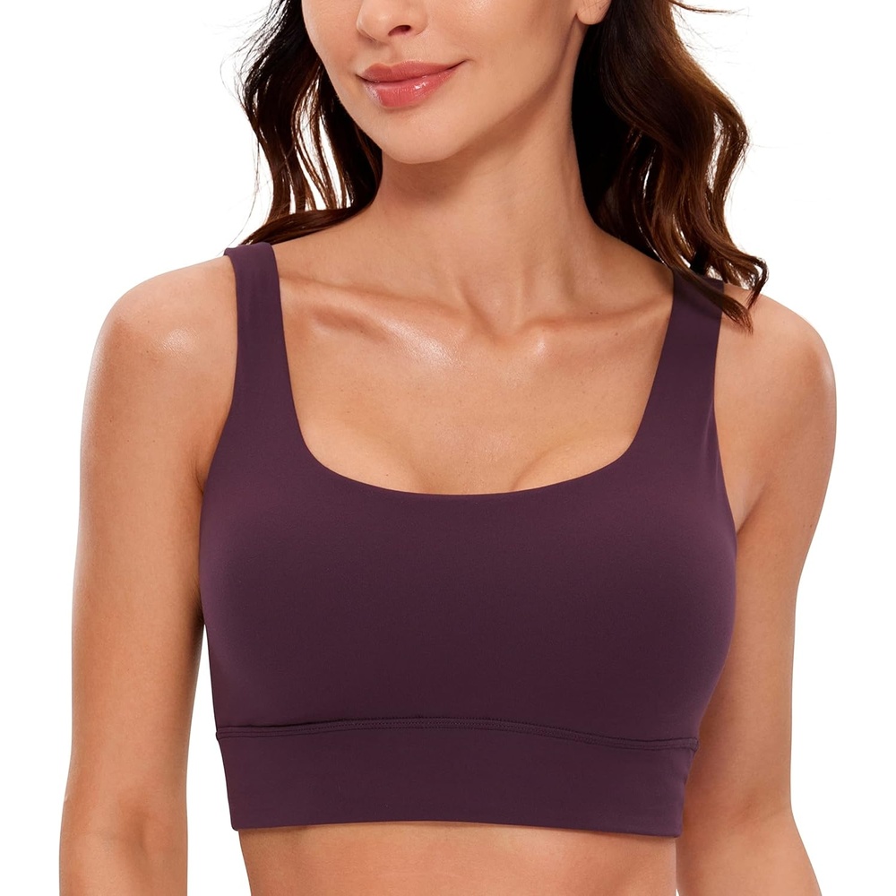 image:imageCRZ YOGA Butterluxe U Back Longline Sports Bras for Women Scoop Neck Padded Yoga Workout Crop Top with Built in PadsDeep Purple
