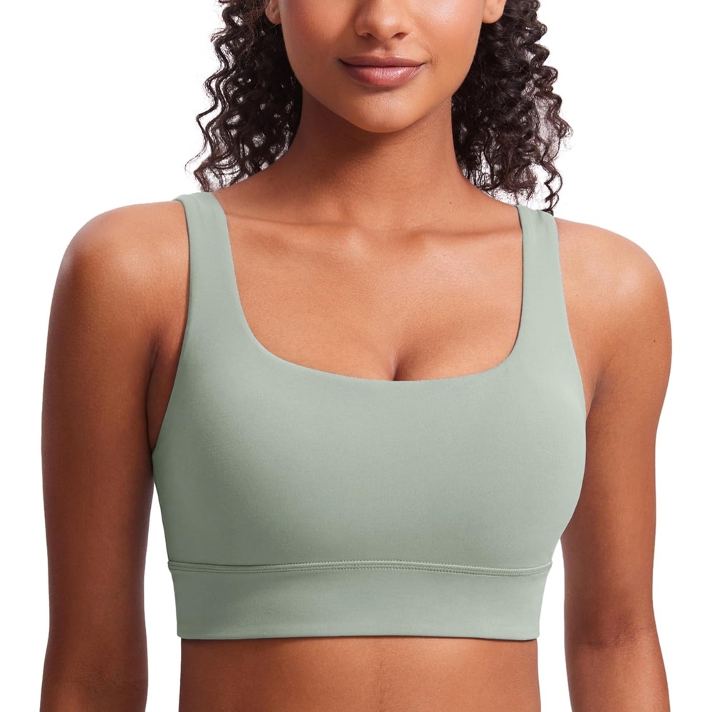 image:imageCRZ YOGA Butterluxe U Back Longline Sports Bras for Women Scoop Neck Padded Yoga Workout Crop Top with Built in PadsGreen Palm Court