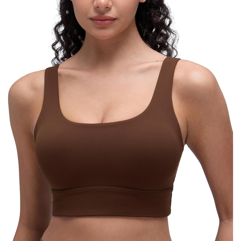 image:imageCRZ YOGA Butterluxe U Back Longline Sports Bras for Women  Scoop Neck Padded Yoga Workout Crop Top with Built in PadsLava Brown