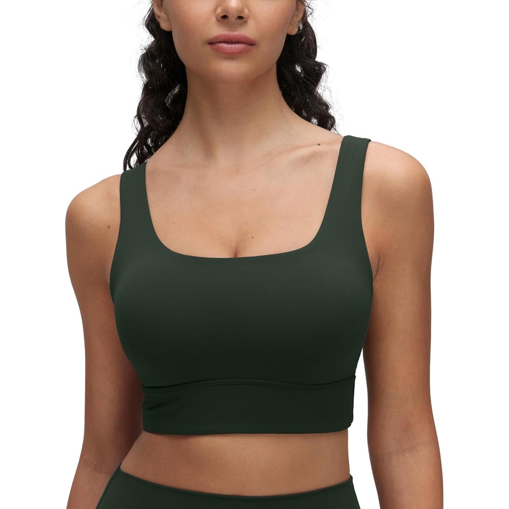 image:imageCRZ YOGA Butterluxe U Back Longline Sports Bras for Women Scoop Neck Padded Yoga Workout Crop Top with Built in PadsLegend Green