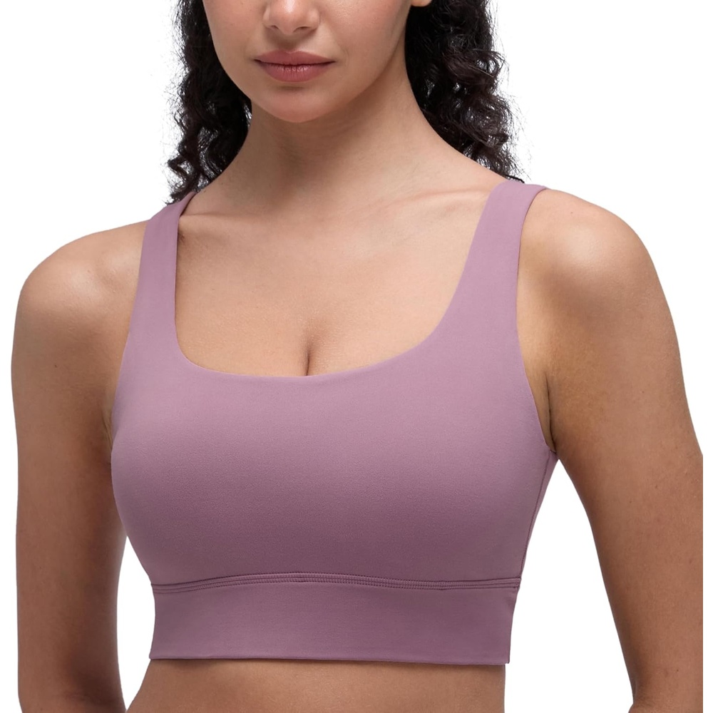 image:imageCRZ YOGA Butterluxe U Back Longline Sports Bras for Women Scoop Neck Padded Yoga Workout Crop Top with Built in PadsLight Lavender
