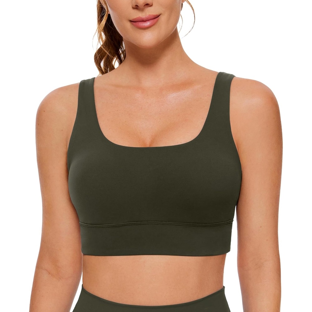 image:imageCRZ YOGA Butterluxe U Back Longline Sports Bras for Women Scoop Neck Padded Yoga Workout Crop Top with Built in PadsOlive Green