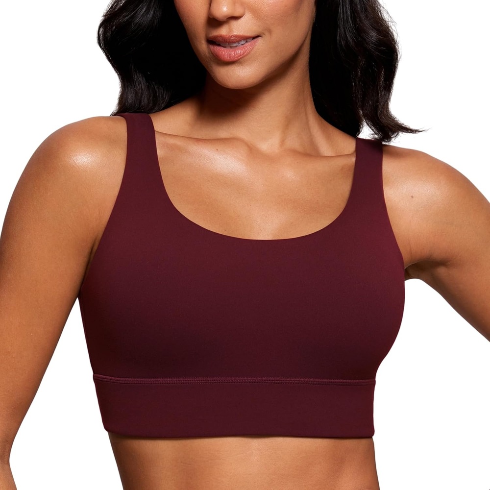 image:imageCRZ YOGA Butterluxe U Back Longline Sports Bras for Women Scoop Neck Padded Yoga Workout Crop Top with Built in PadsRed Merlot