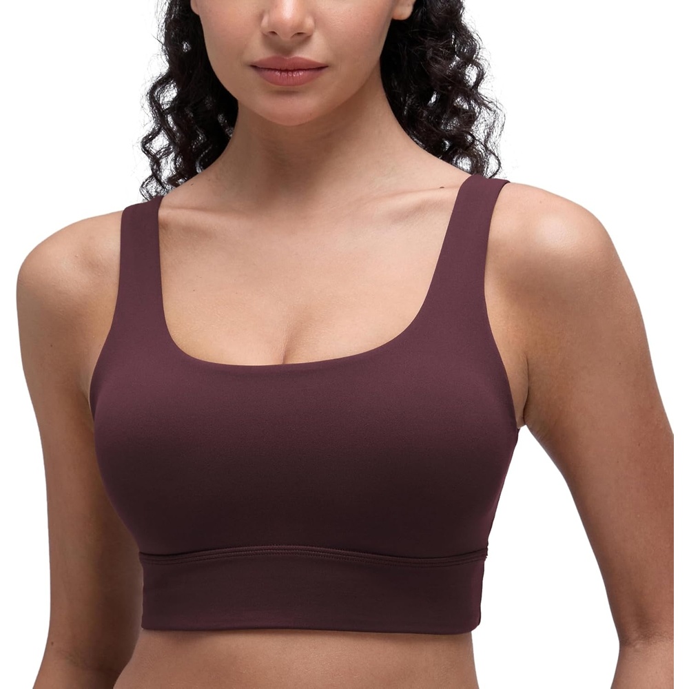 image:imageCRZ YOGA Butterluxe U Back Longline Sports Bras for Women Scoop Neck Padded Yoga Workout Crop Top with Built in PadsRipe Plum