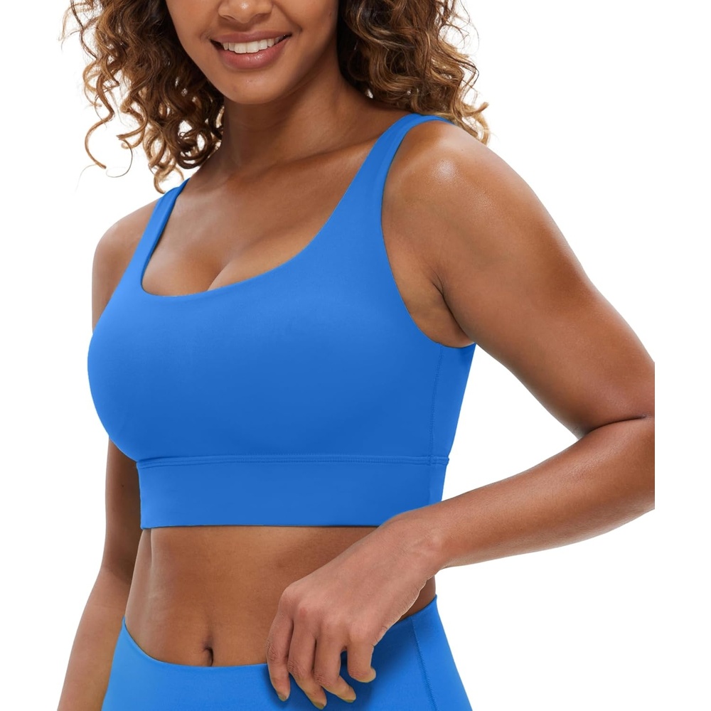 image:imageCRZ YOGA Butterluxe U Back Longline Sports Bras for Women Scoop Neck Padded Yoga Workout Crop Top with Built in PadsSparkle Blue