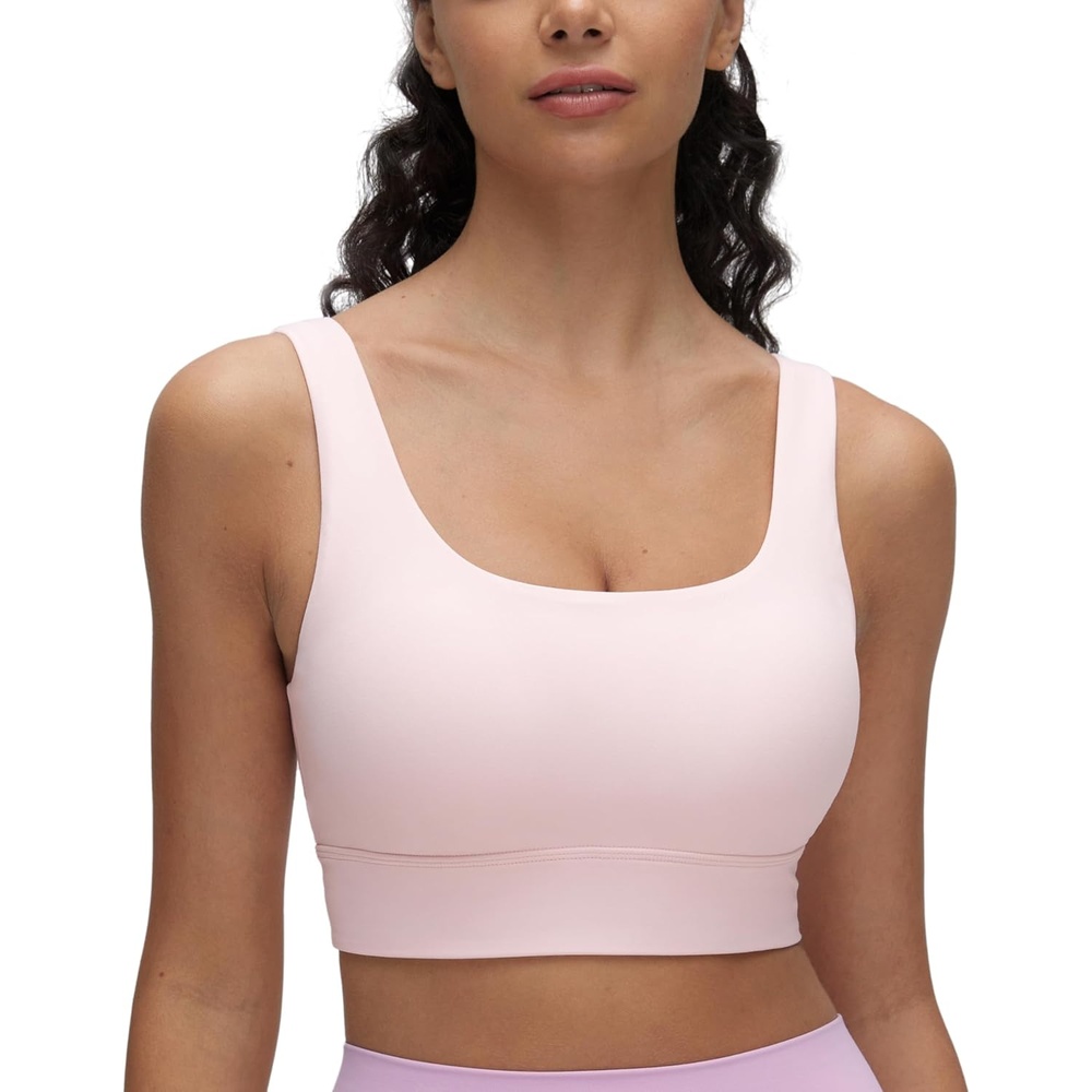 image:imageCRZ YOGA Butterluxe U Back Longline Sports Bras for Women Scoop Neck Padded Yoga Workout Crop Top with Built in PadsStrawberry Pink