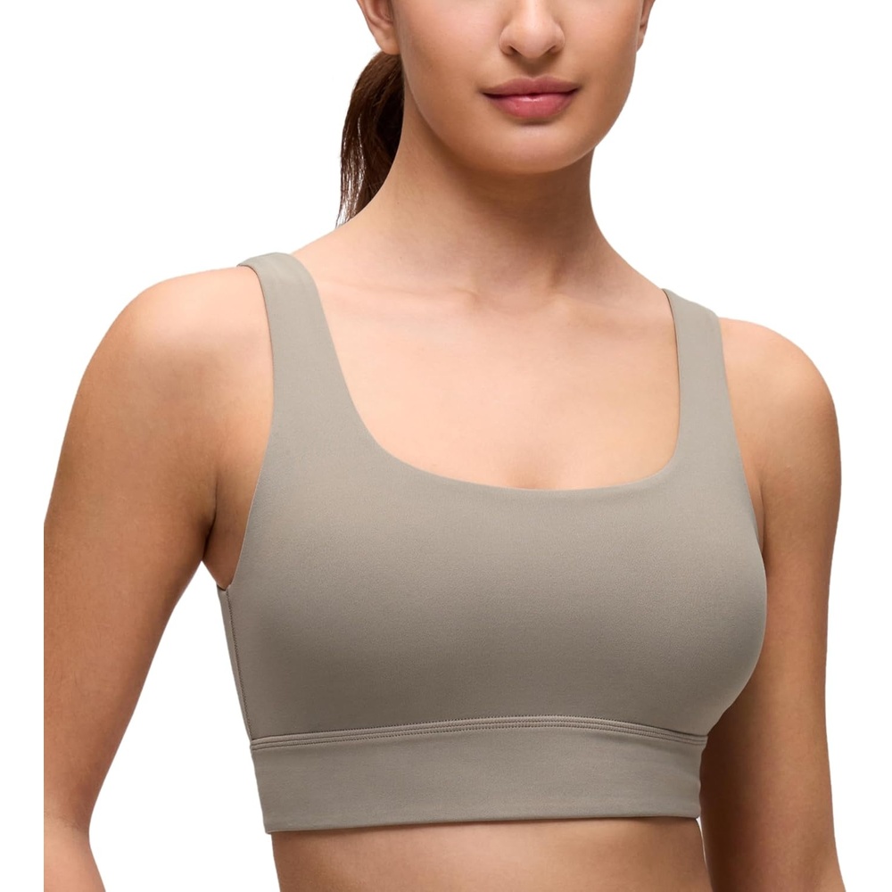 image:imageCRZ YOGA Butterluxe U Back Longline Sports Bras for Women Scoop Neck Padded Yoga Workout Crop Top with Built in PadsWarm Ash Grey