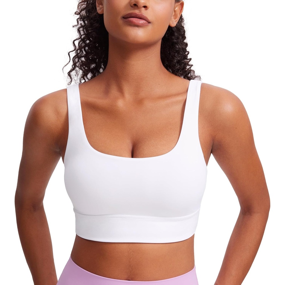 image:imageCRZ YOGA Butterluxe U Back Longline Sports Bras for Women Scoop Neck Padded Yoga Workout Crop Top with Built in PadsWhite