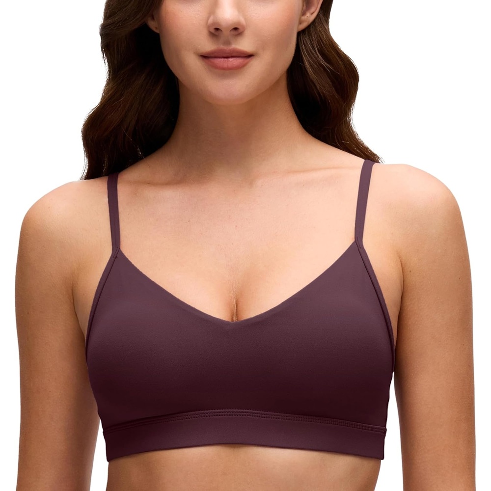 image:imageCRZ YOGA Butterluxe VNeck Sports Bras for Women Adjustable Thin Straps Padded Yoga Top Basic Wireless CamisoleRipe Plum