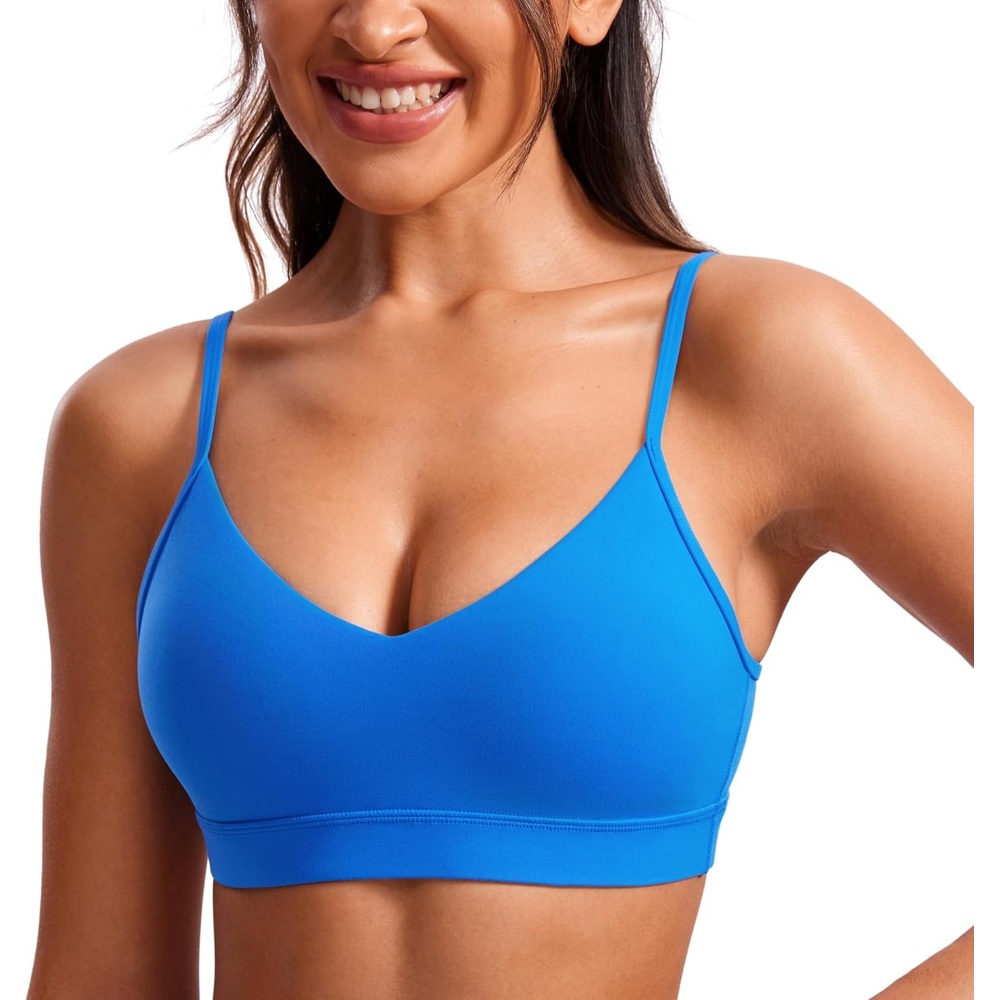 image:imageCRZ YOGA Butterluxe VNeck Sports Bras for Women Adjustable Thin Straps Padded Yoga Top Basic Wireless CamisoleSparkle Blue