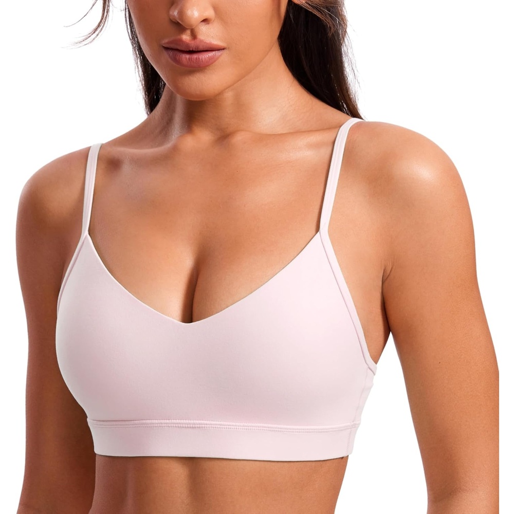 image:imageCRZ YOGA Butterluxe VNeck Sports Bras for Women Adjustable Thin Straps Padded Yoga Top Basic Wireless CamisoleStrawberry Pink