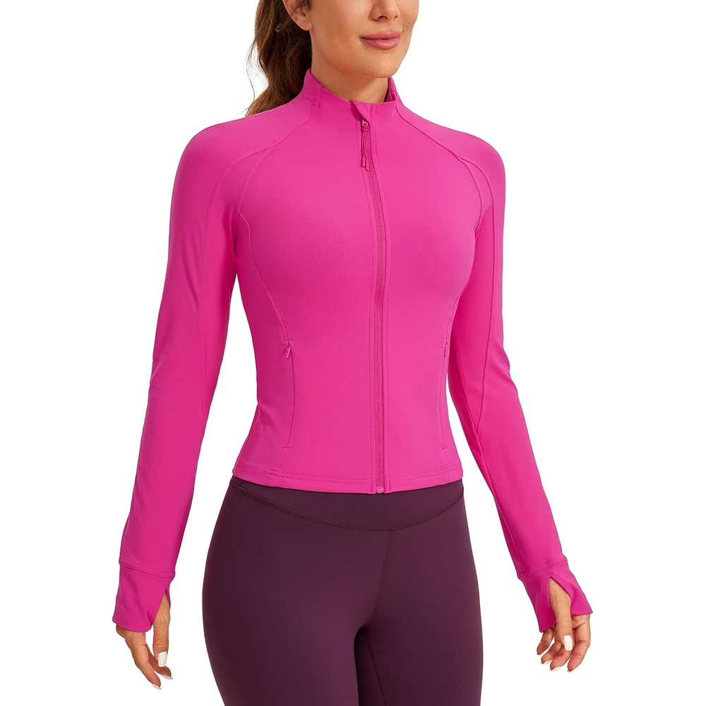image:imageCRZ YOGA Butterluxe Waist Length Jackets for Women  Full Zip Athletic Track Tops with Thumb Holes PocketsHibiscus Purple