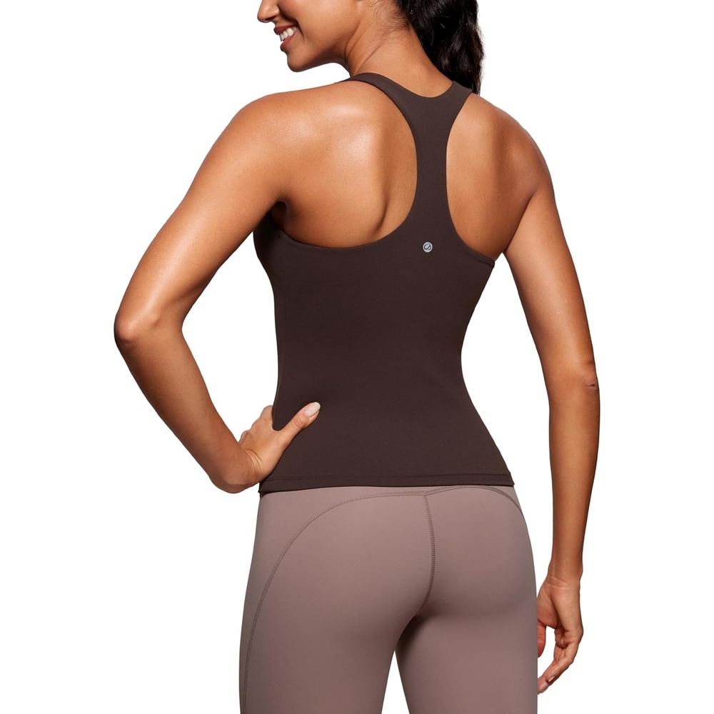 image:imageCRZ YOGA Butterluxe Workout Racerback Tank Tops for Women  Padded Athletic Spandex Yoga Shirts with Built in BraHot Fudge Brown