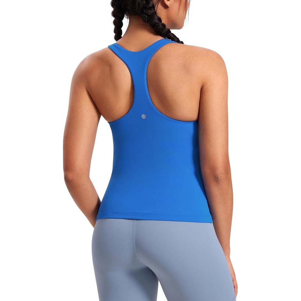 image:imageCRZ YOGA Butterluxe Workout Racerback Tank Tops for Women  Padded Athletic Spandex Yoga Shirts with Built in BraSparkle Blue