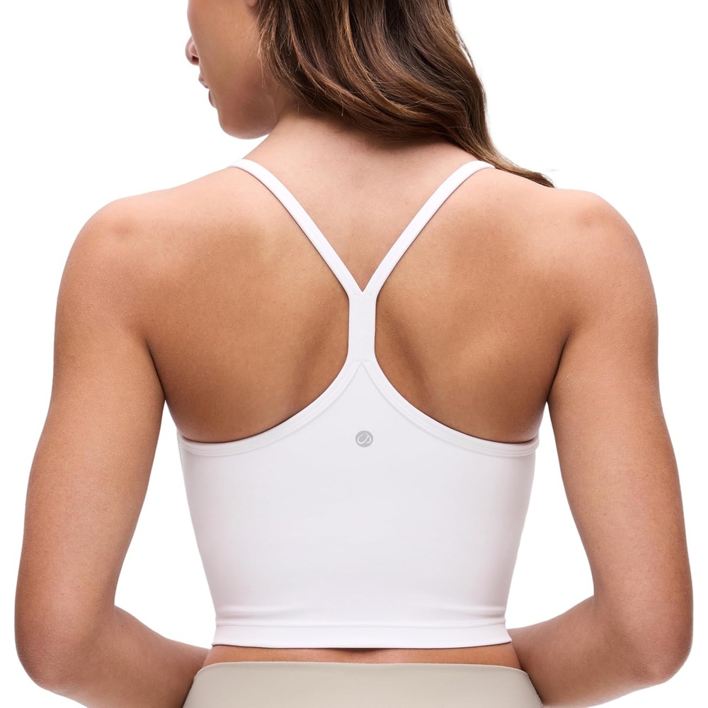 image:imageCRZ YOGA Butterluxe Y Back Crop Tank Tops for Women  Spaghetti Straps Racerback Padded Yoga Workout Longline Sports BrasWhite