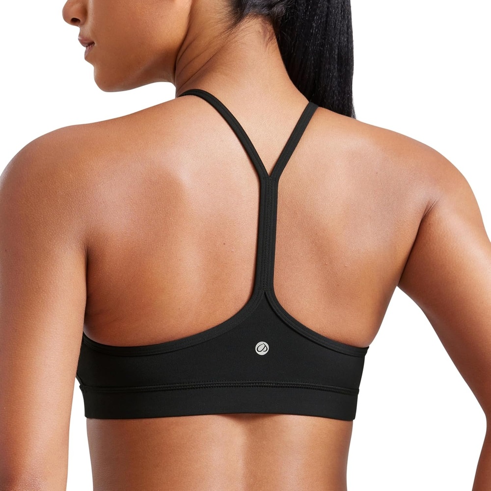 image:imageCRZ YOGA Butterluxe Y Back Sports Bras for Women Padded Racerback Low Impact Spaghetti Thin Strap Workout Yoga TopBlack