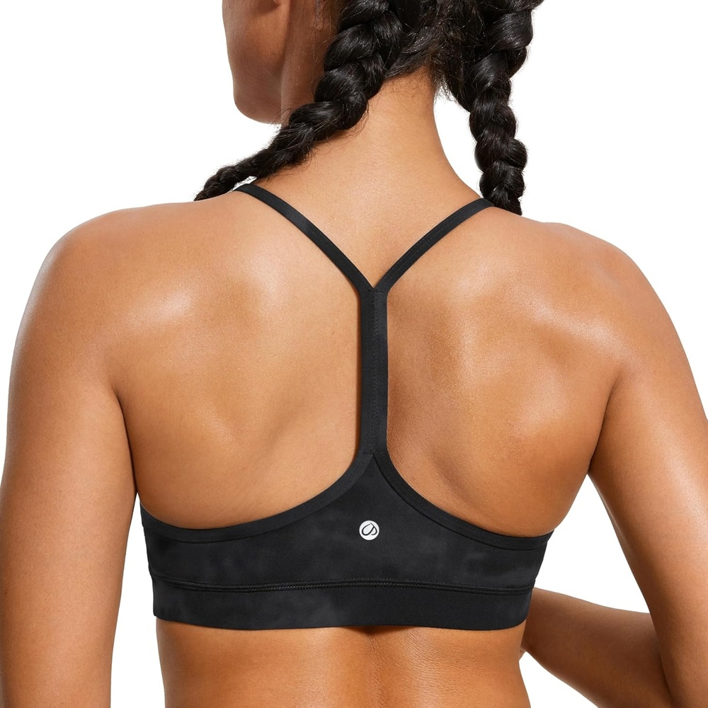 image:imageCRZ YOGA Butterluxe Y Back Sports Bras for Women Padded Racerback Low Impact Spaghetti Thin Strap Workout Yoga TopBlack Tie Dye Flowers