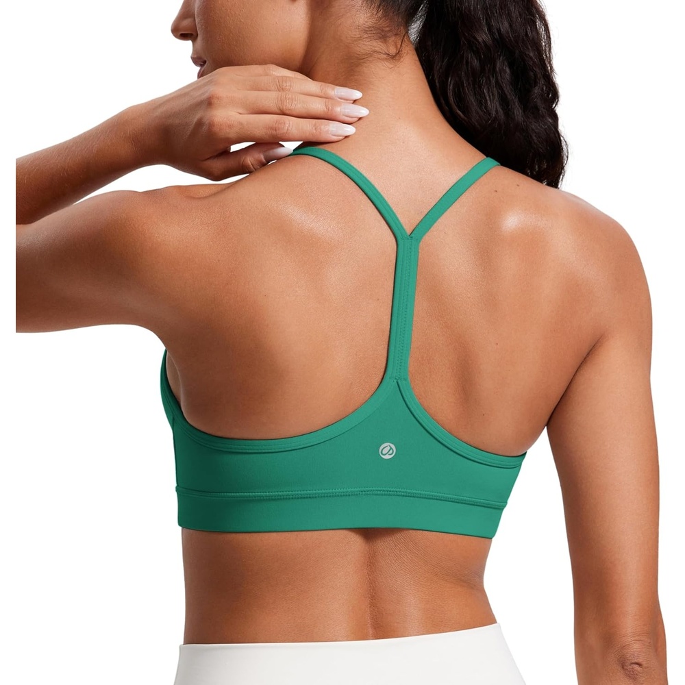 image:imageCRZ YOGA Butterluxe Y Back Sports Bras for Women Padded Racerback Low Impact Spaghetti Thin Strap Workout Yoga TopCascadia Green