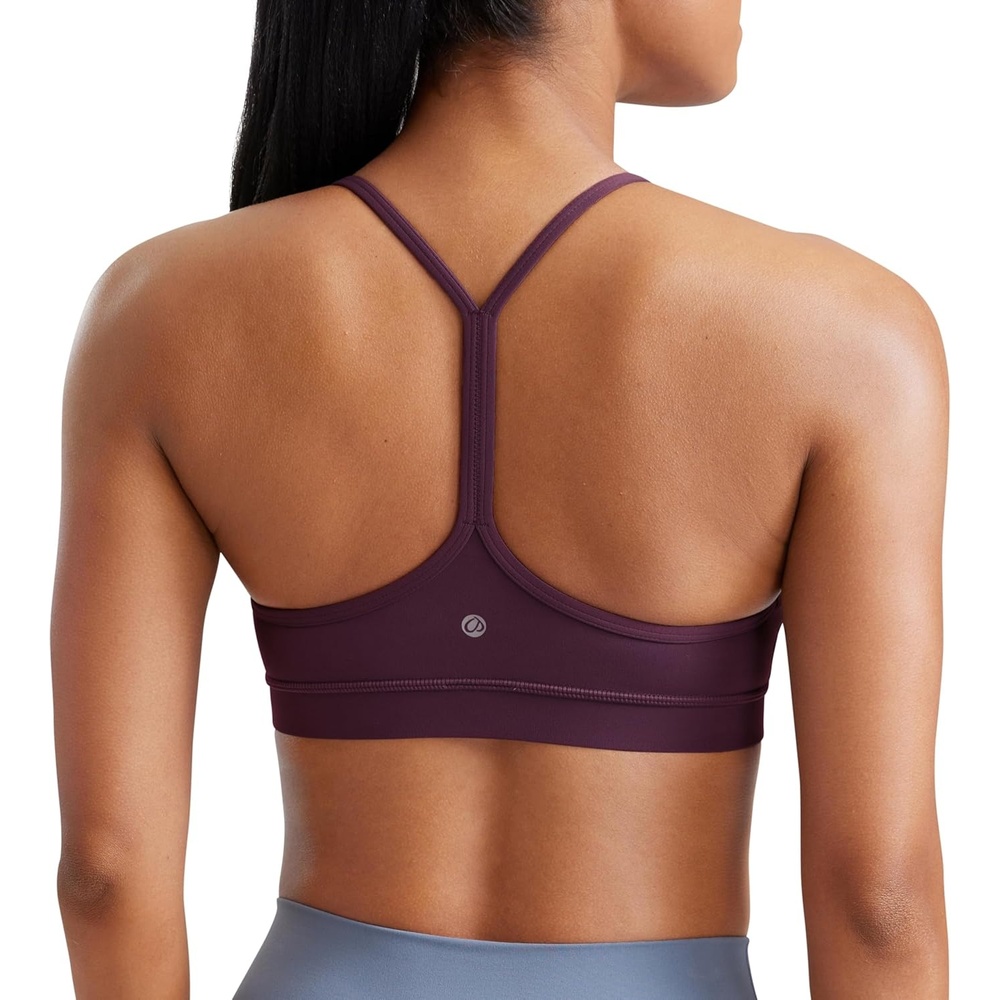 image:imageCRZ YOGA Butterluxe Y Back Sports Bras for Women Padded Racerback Low Impact Spaghetti Thin Strap Workout Yoga TopDeep Purple