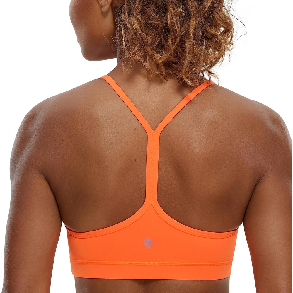 image:imageCRZ YOGA Butterluxe Y Back Sports Bras for Women Padded Racerback Low Impact Spaghetti Thin Strap Workout Yoga TopNeon Orange