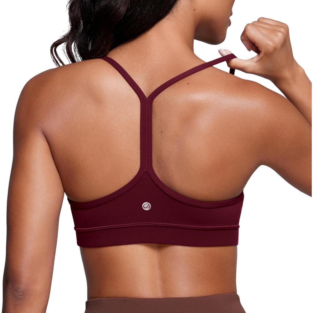 image:imageCRZ YOGA Butterluxe Y Back Sports Bras for Women Padded Racerback Low Impact Spaghetti Thin Strap Workout Yoga TopRed Merlot