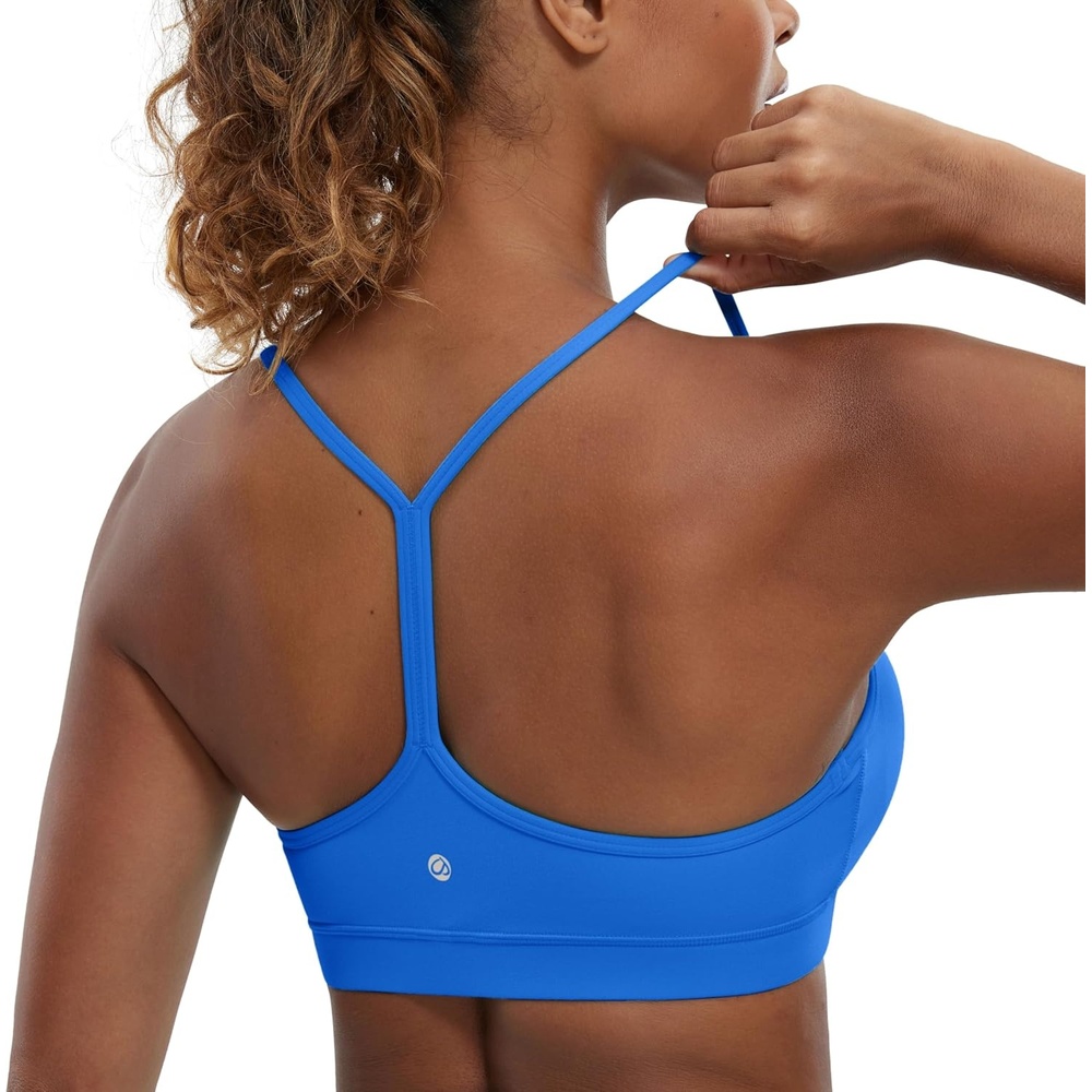 image:imageCRZ YOGA Butterluxe Y Back Sports Bras for Women Padded Racerback Low Impact Spaghetti Thin Strap Workout Yoga TopSparkle Blue