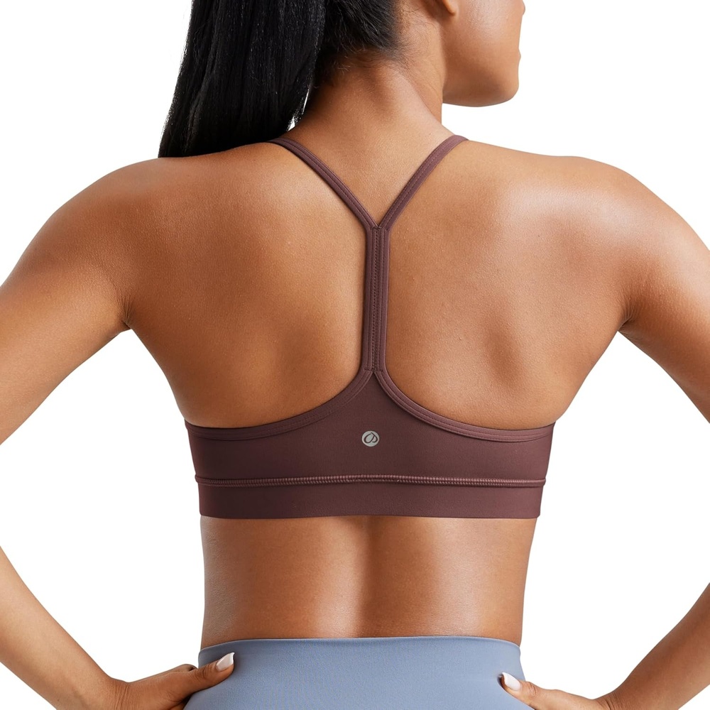 image:imageCRZ YOGA Butterluxe Y Back Sports Bras for Women Padded Racerback Low Impact Spaghetti Thin Strap Workout Yoga TopTaupe