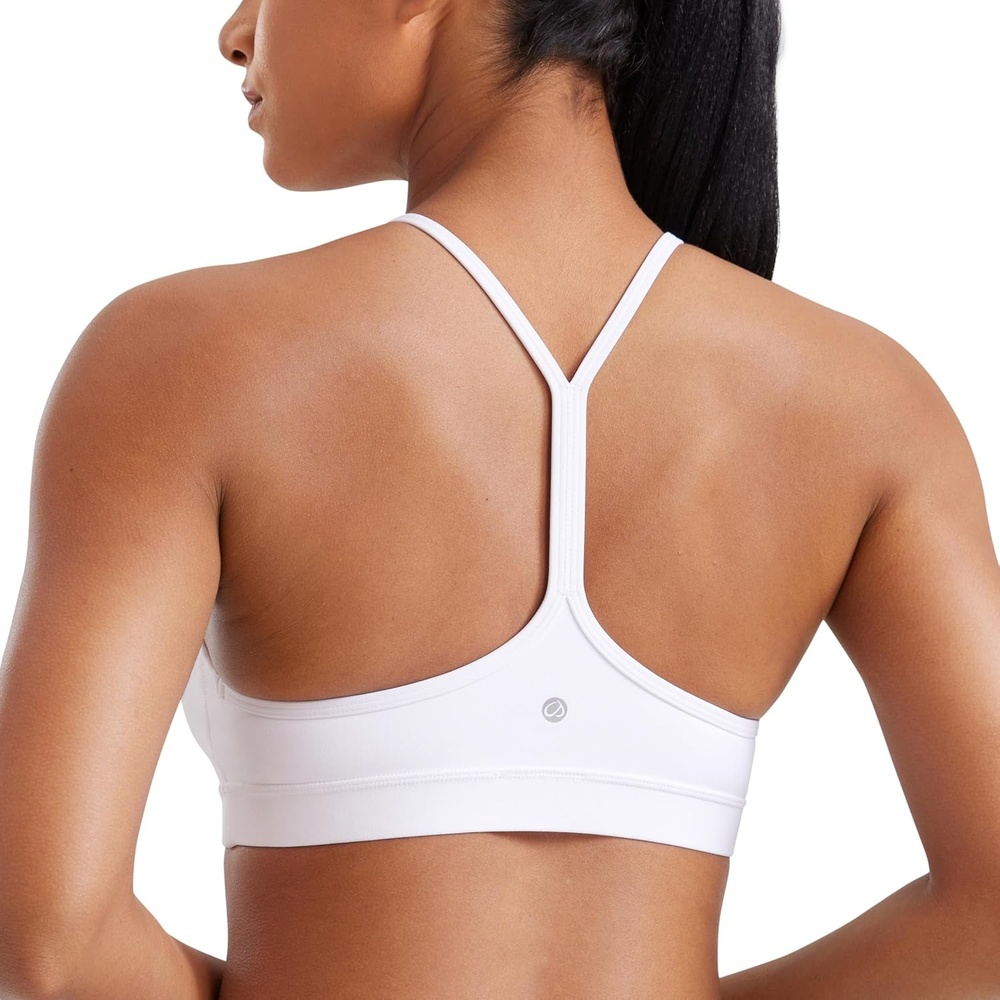 image:imageCRZ YOGA Butterluxe Y Back Sports Bras for Women Padded Racerback Low Impact Spaghetti Thin Strap Workout Yoga TopWhite