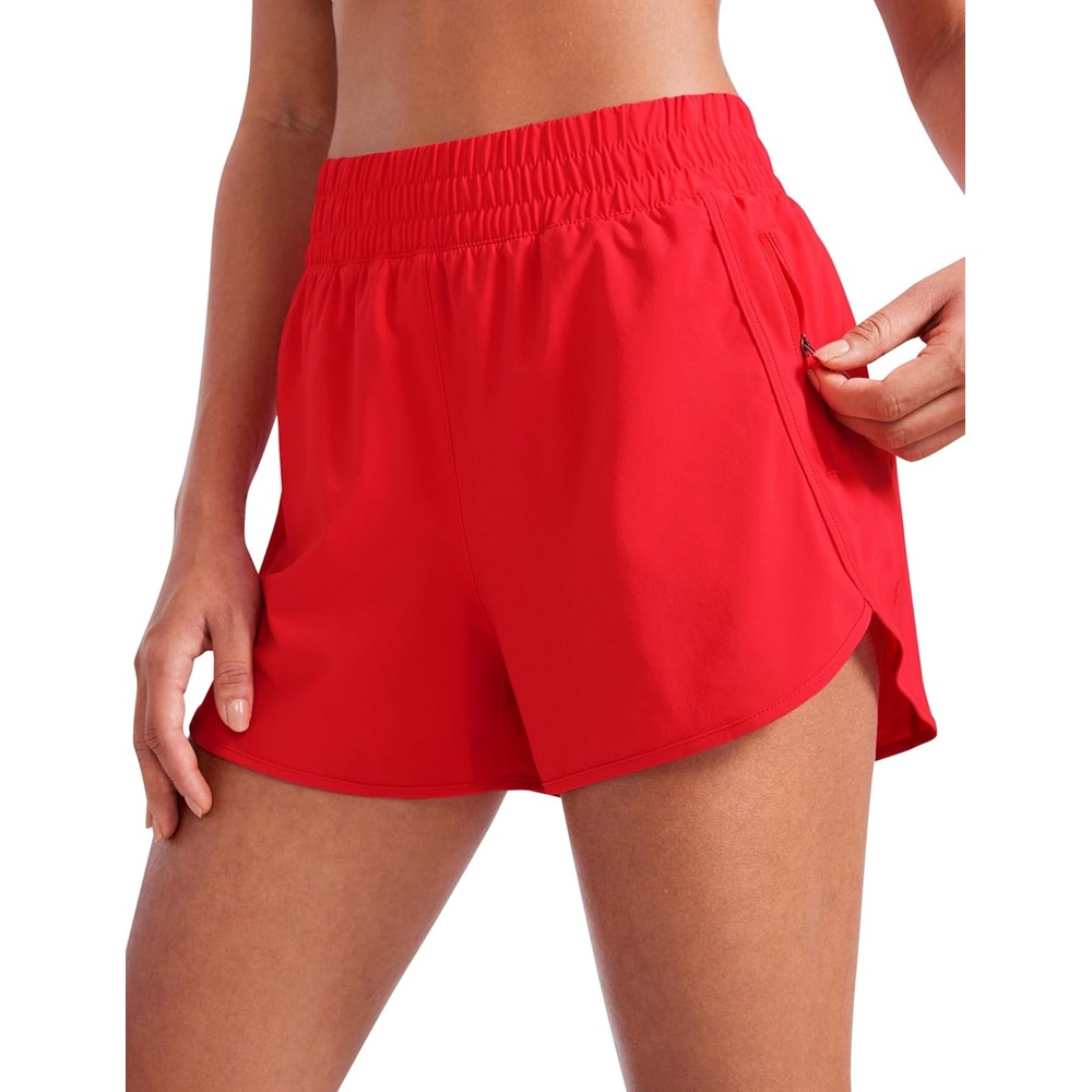 image:imageCRZ YOGA Dolphin Athletic Shorts for Women 3 High Waisted Quick Dry for Running Workout Gym Track with Zip PocketDeep Red