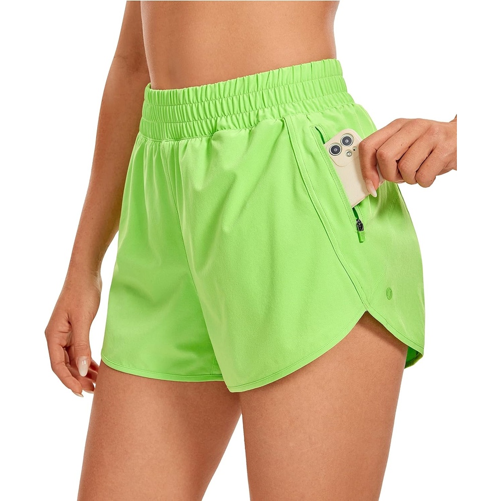 image:imageCRZ YOGA Dolphin Athletic Shorts for Women 3 High Waisted Quick Dry for Running Workout Gym Track with Zip PocketGreen Glow