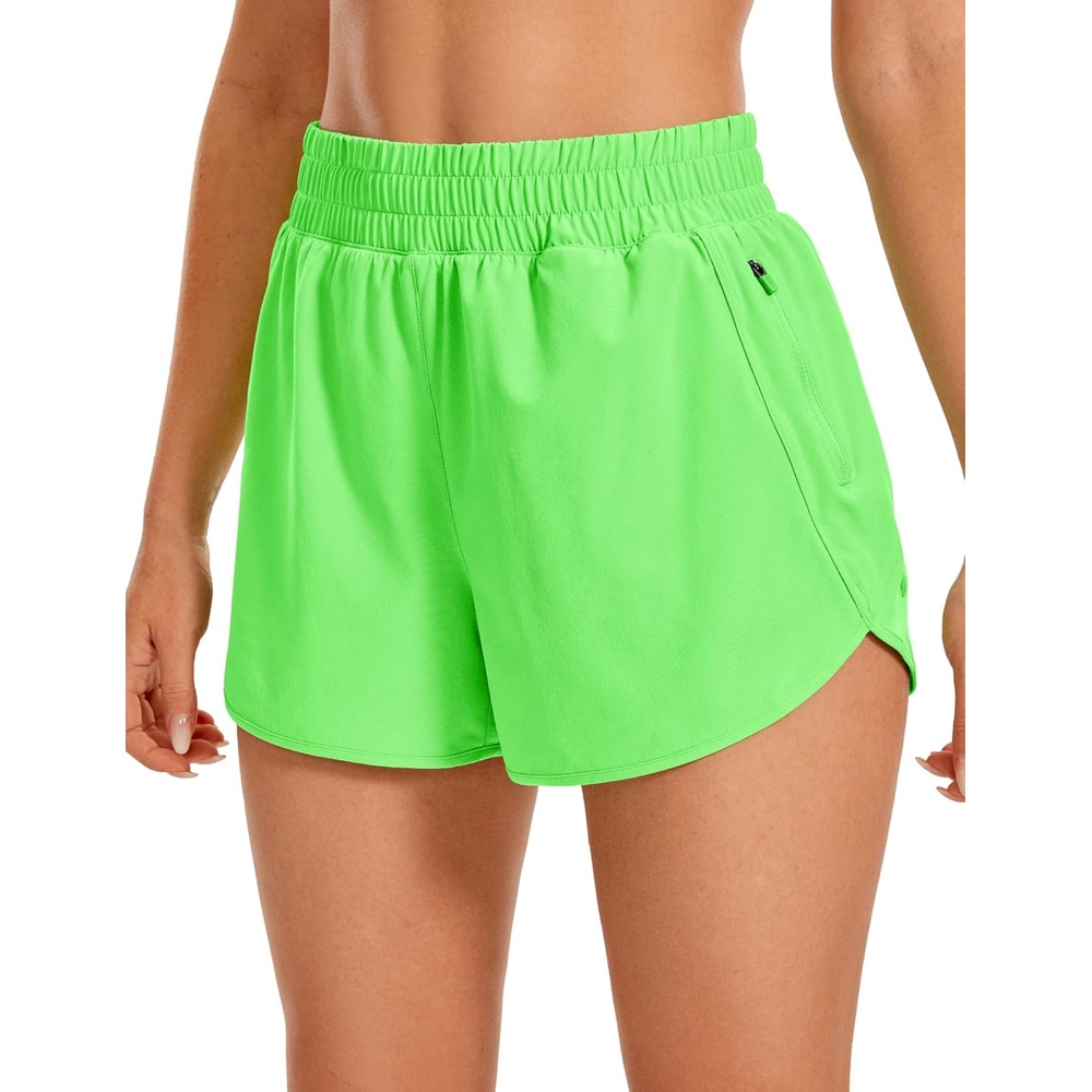 image:imageCRZ YOGA Dolphin Athletic Shorts for Women 3 High Waisted Quick Dry for Running Workout Gym Track with Zip PocketNeon Apple Green