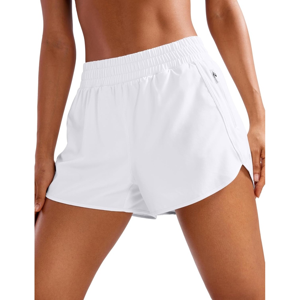 image:imageCRZ YOGA Dolphin Athletic Shorts for Women 3 High Waisted Quick Dry for Running Workout Gym Track with Zip PocketWhite
