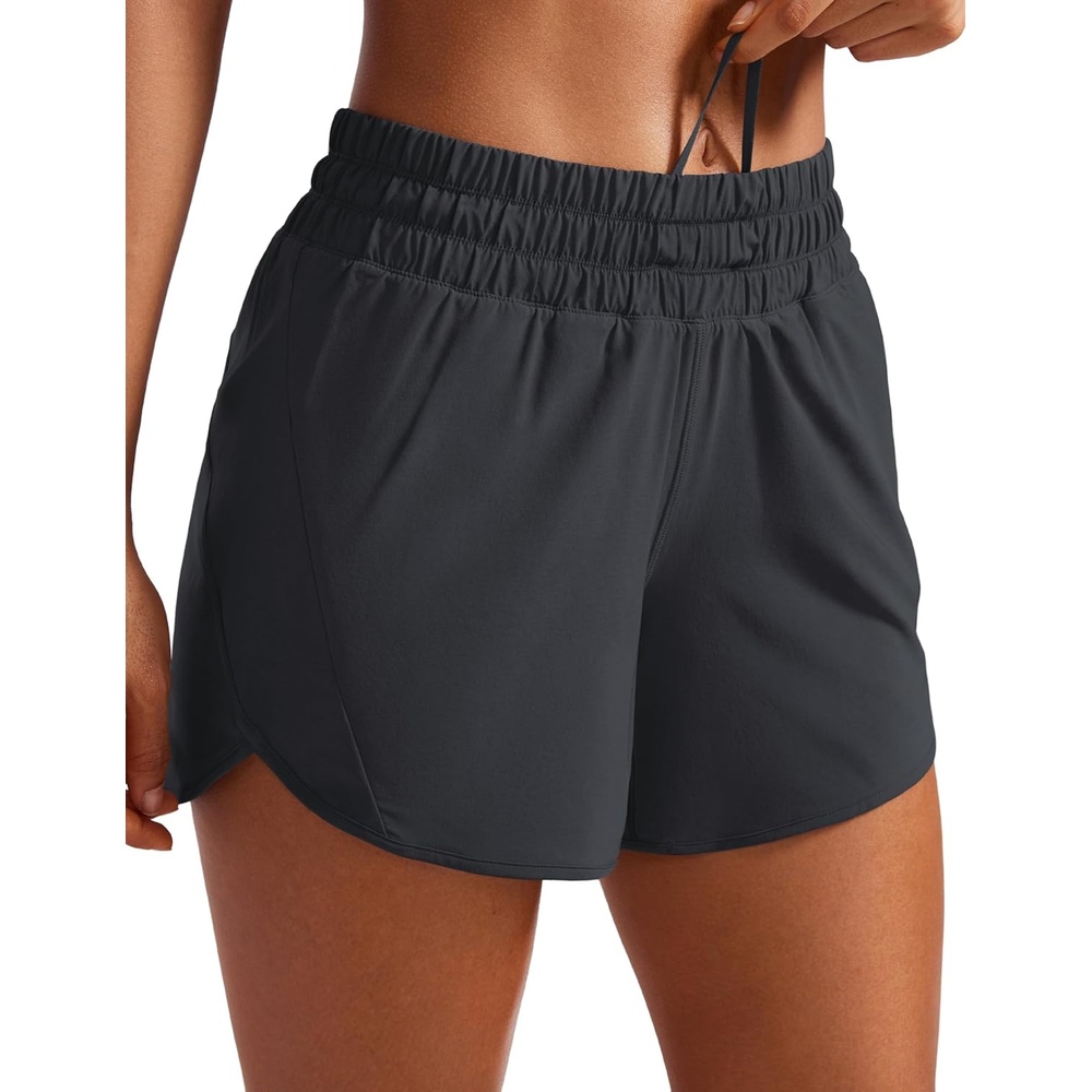 image:imageCRZ YOGA Dolphin Athletic Shorts for Women 5 Mid Waisted Quick Dry for Running Workout Gym Track with Zip PocketGraphite Grey
