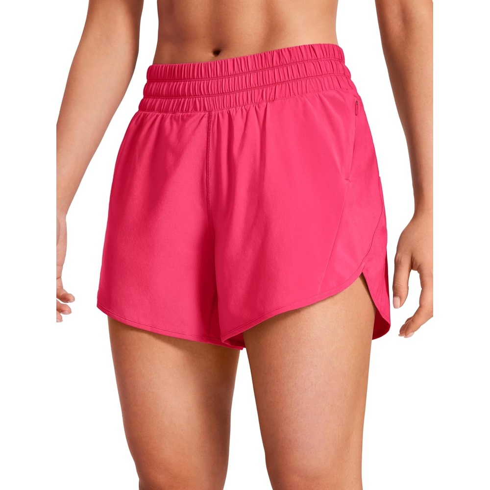 image:imageCRZ YOGA Dolphin Athletic Shorts for Women 5 Mid Waisted Quick Dry for Running Workout Gym Track with Zip PocketLip Gloss Pink