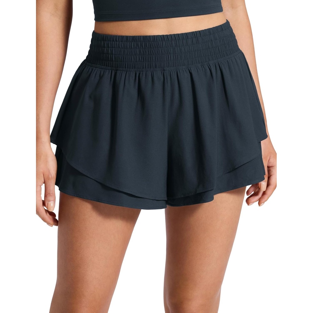 image:imageCRZ YOGA Drapey Double Ruffles Athletic Shorts for Women 25 High Waisted Flowy Tennis Workout Running Tiered SkortsTrue Navy