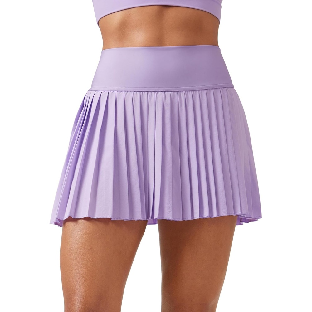 image:imageCRZ YOGA High Waisted Pleated Tennis Skirts for Women Mini Lined Casual Tummy Control Skort with PocketsLilac