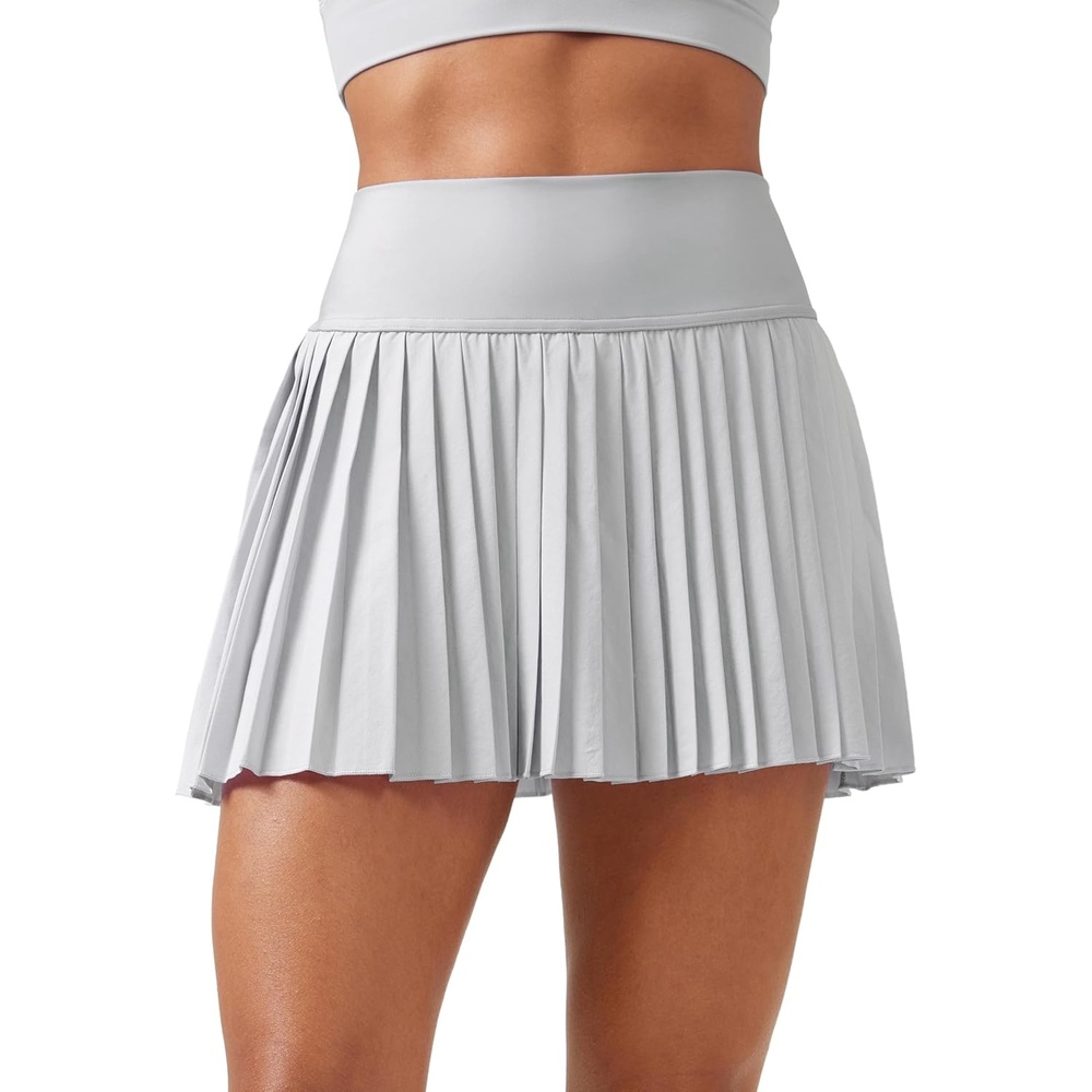 image:imageCRZ YOGA High Waisted Pleated Tennis Skirts for Women Mini Lined Casual Tummy Control Skort with PocketsPlatinum Grey