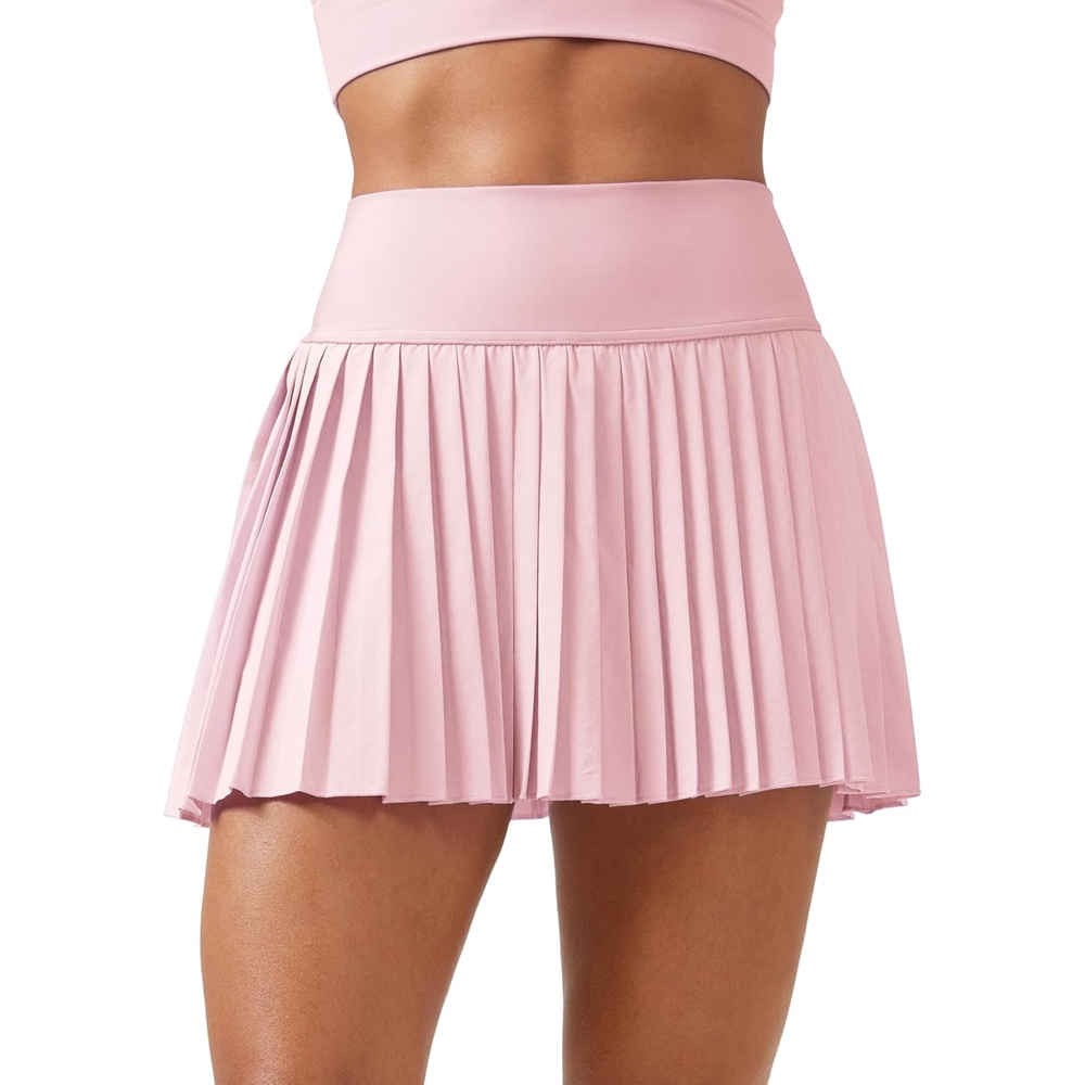 image:imageCRZ YOGA High Waisted Pleated Tennis Skirts for Women Mini Lined Casual Tummy Control Skort with PocketsStrawberry Pink