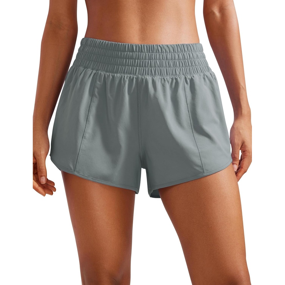 image:imageCRZ YOGA High Waisted Running Shorts for Women 25 Mesh Liner Quick Dry for Workout Sport Athletic with Zipper PocketGrey Sage