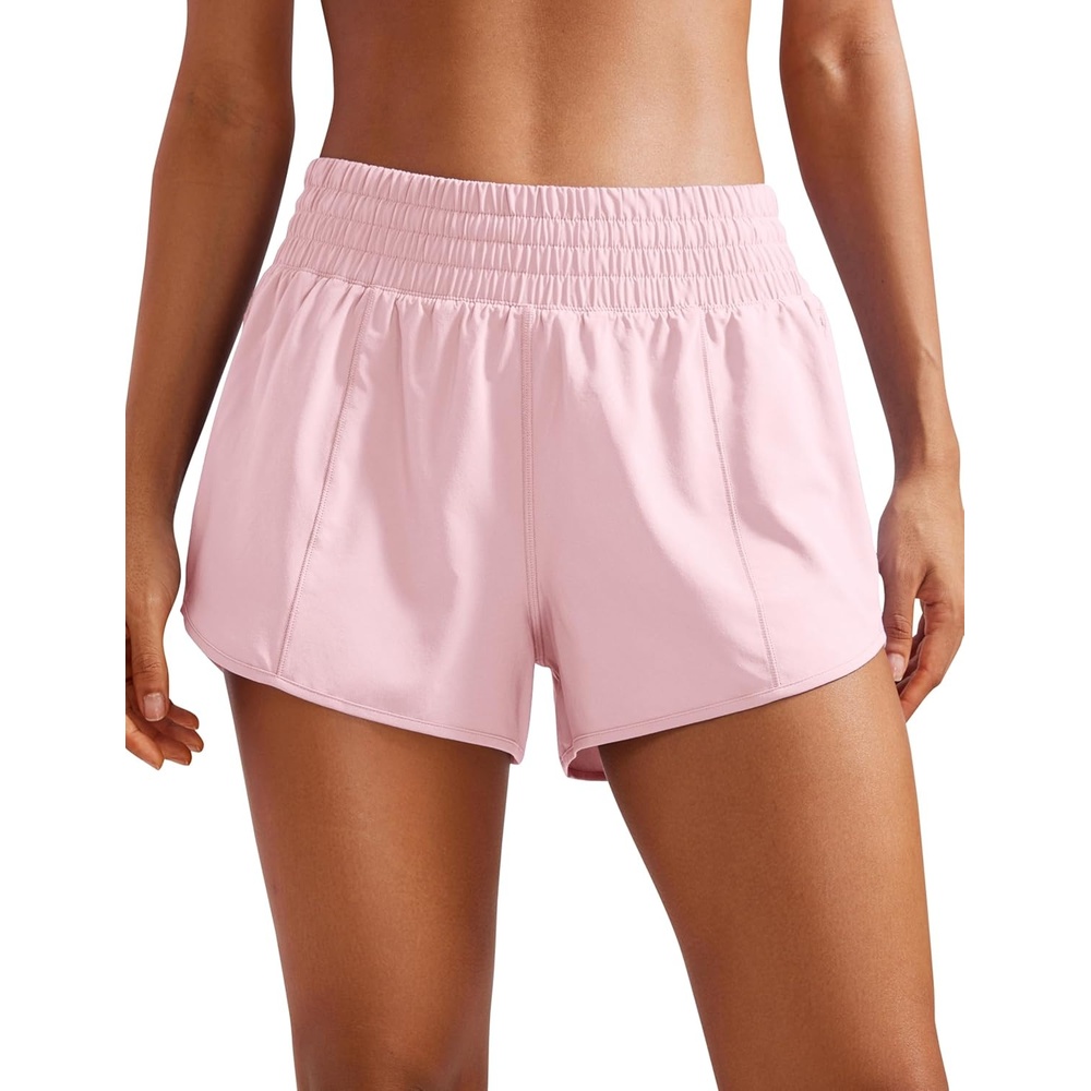 image:imageCRZ YOGA High Waisted Running Shorts for Women 25 Mesh Liner Quick Dry for Workout Sport Athletic with Zipper PocketStrawberry Pink