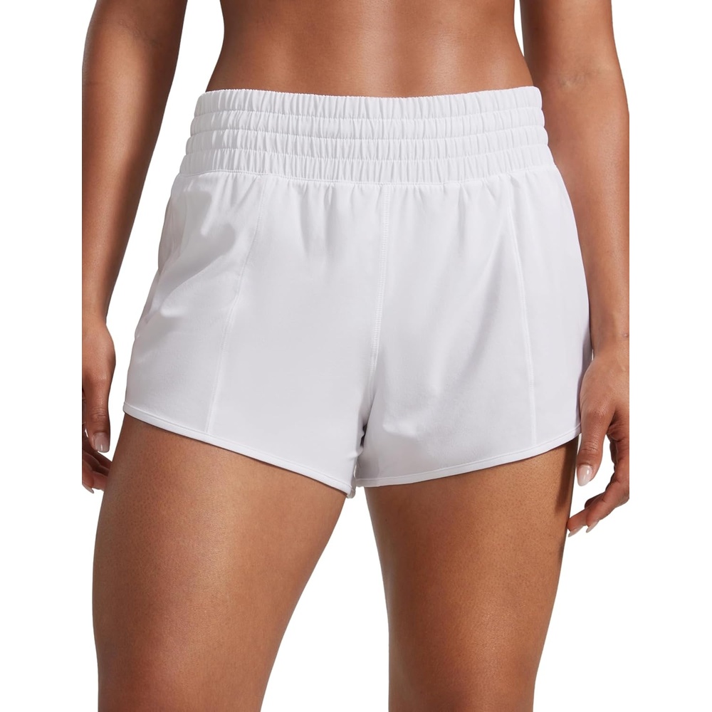 image:imageCRZ YOGA High Waisted Running Shorts for Women 25 Mesh Liner Quick Dry for Workout Sport Athletic with Zipper PocketWhite