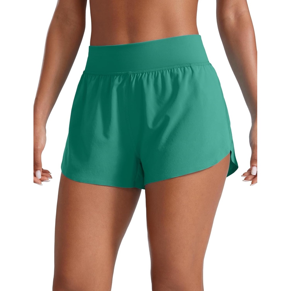 image:imageCRZ YOGA High Waisted Split Running Shorts for Women 3 Comfy Mesh Liner for Workout Athletic Gym Track Quick DryCascadia Green