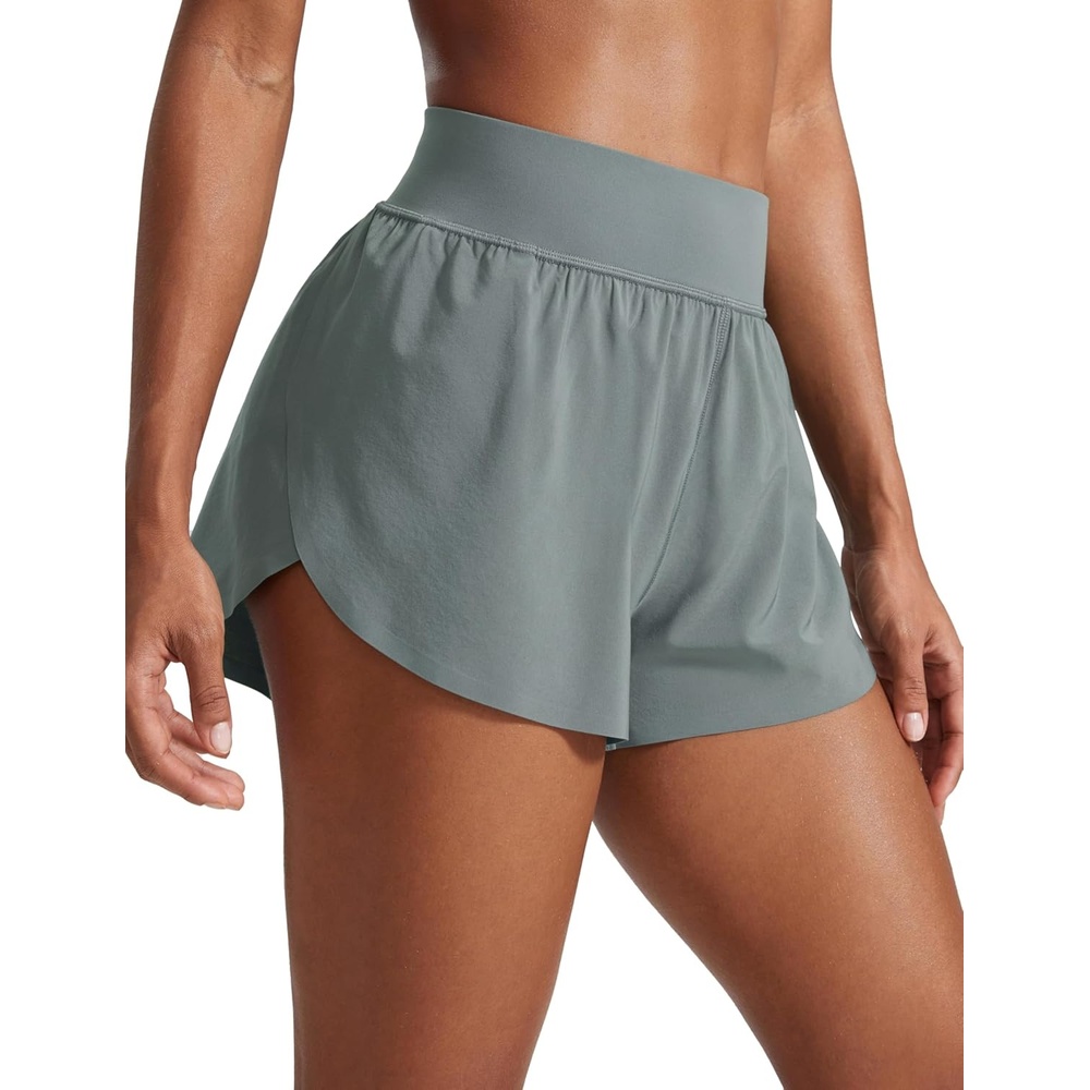 image:imageCRZ YOGA High Waisted Split Running Shorts for Women 3 Comfy Mesh Liner for Workout Athletic Gym Track Quick DryGrey Sage
