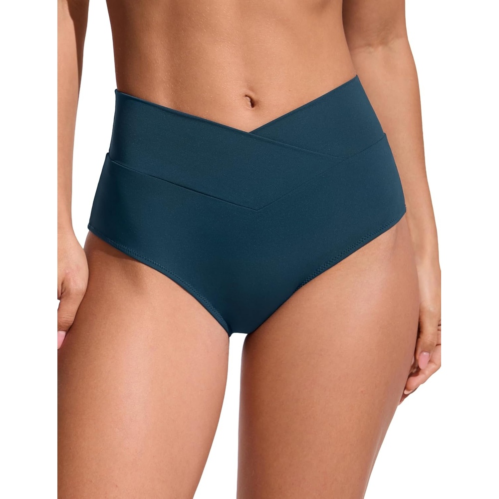 image:imageCRZ YOGA High Waisted V Cut Bikini Bottom for Women Cross Front Bathing Swimsuit Full Coverage Swim BriefsInsignia Blue