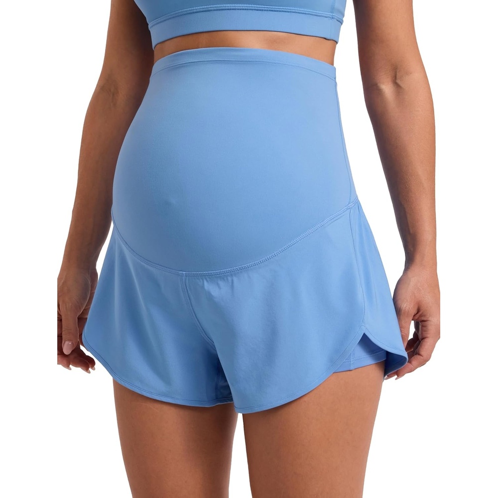 image:imageCRZ YOGA Lightweight Maternity Dolphin Workout Shorts 3 Soft Athletic Running Casual Womens Pregnancy with Liner PocketsParty Blue