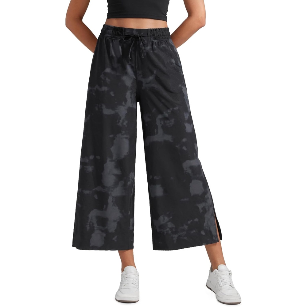 image:imageCRZ YOGA Lightweight Wide Leg Cropped Pants for Women 25 Casual Travel Work Sweatpants SummerBlack Tie Dye Flowers