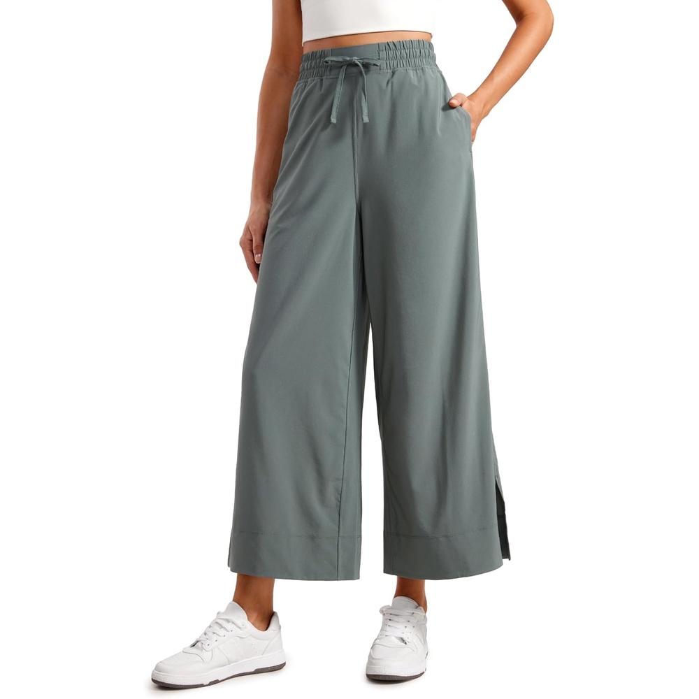image:imageCRZ YOGA Lightweight Wide Leg Cropped Pants for Women 25 Casual Travel Work Sweatpants SummerGrey Sage