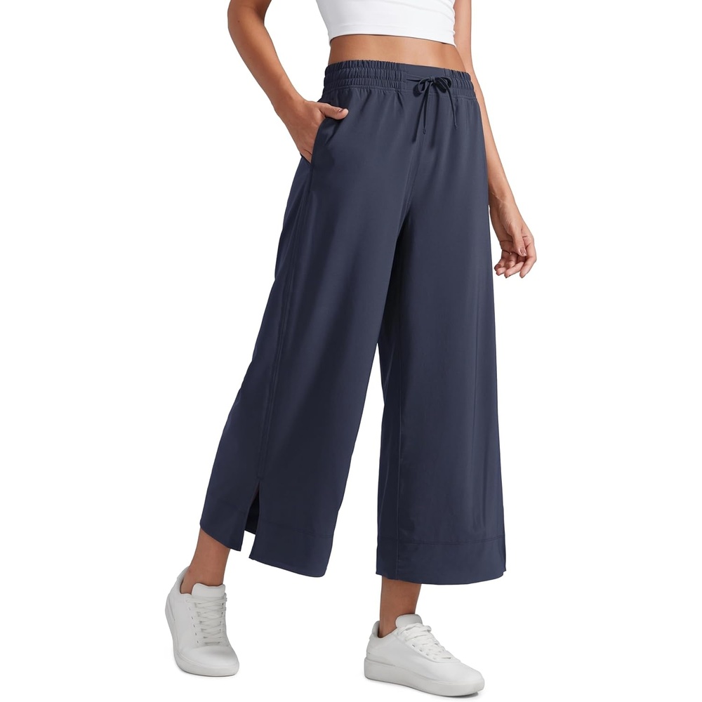 image:imageCRZ YOGA Lightweight Wide Leg Cropped Pants for Women 25 Casual Travel Work Sweatpants SummerNavy